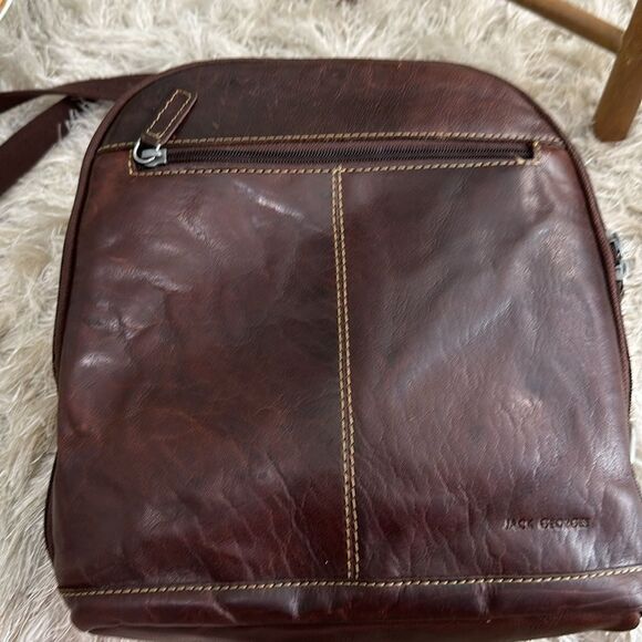 Jack Georges Voyager Convertible Distressed Backpack Crossbody Bag Brn Leather - Picture 6 of 17